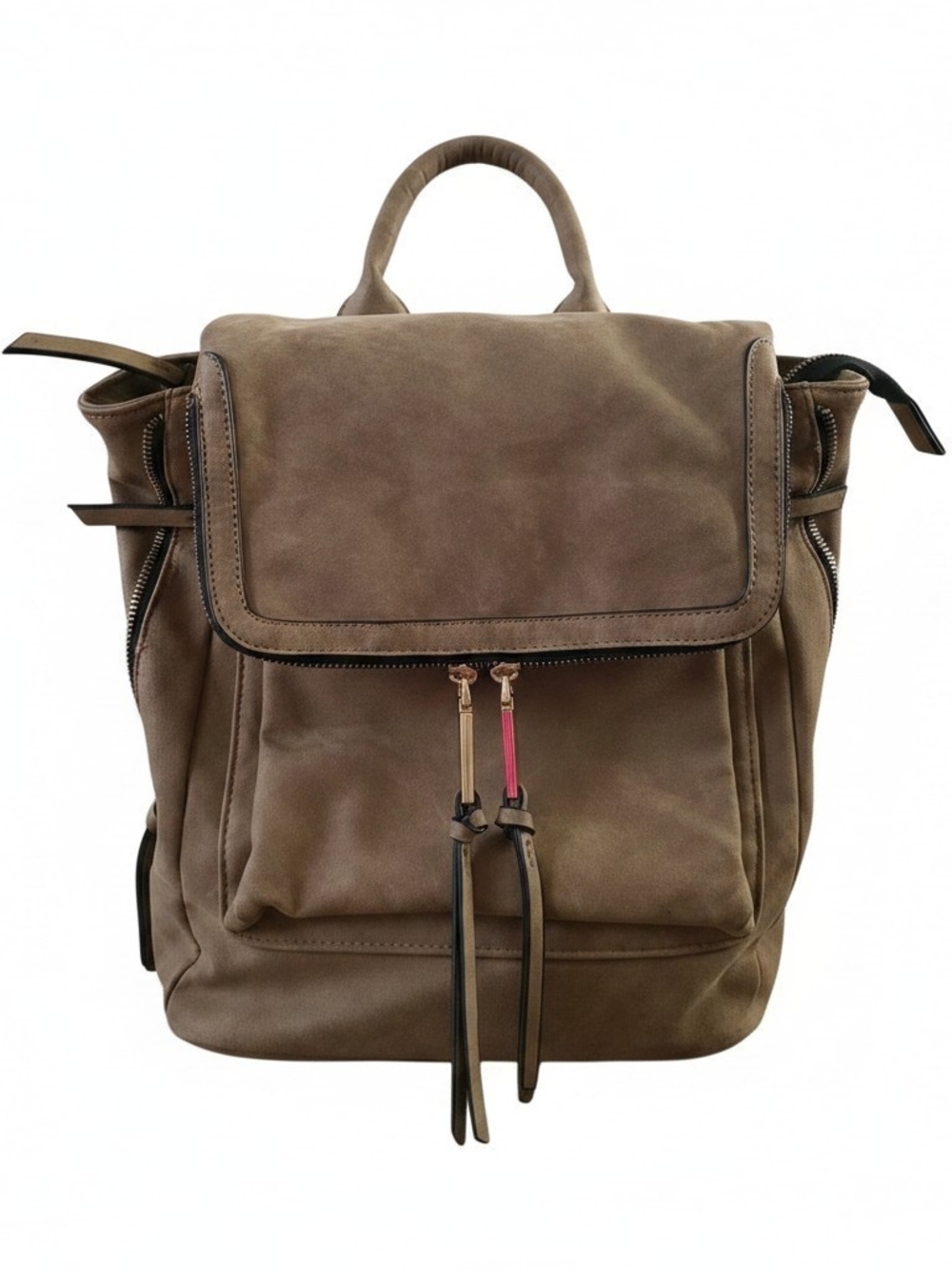 Taupe Suede-Effect Everyday Backpack with Front Pocket